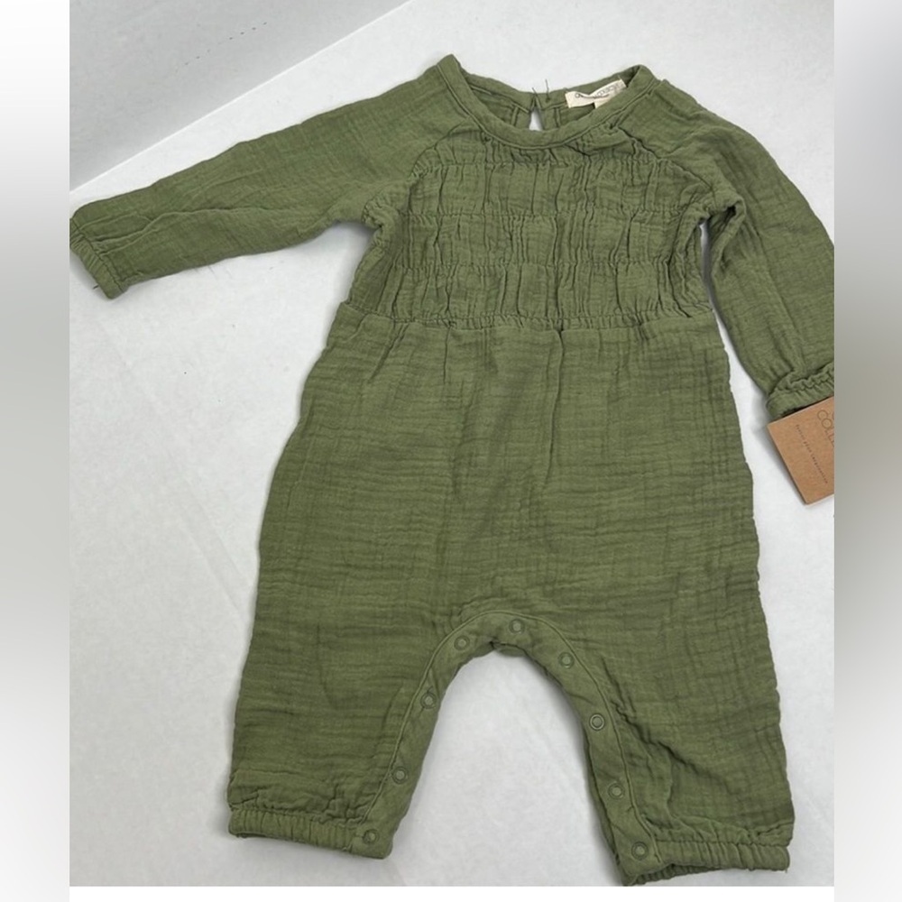 Baby cotton gauze green one piece smocked outfit 0-3 months